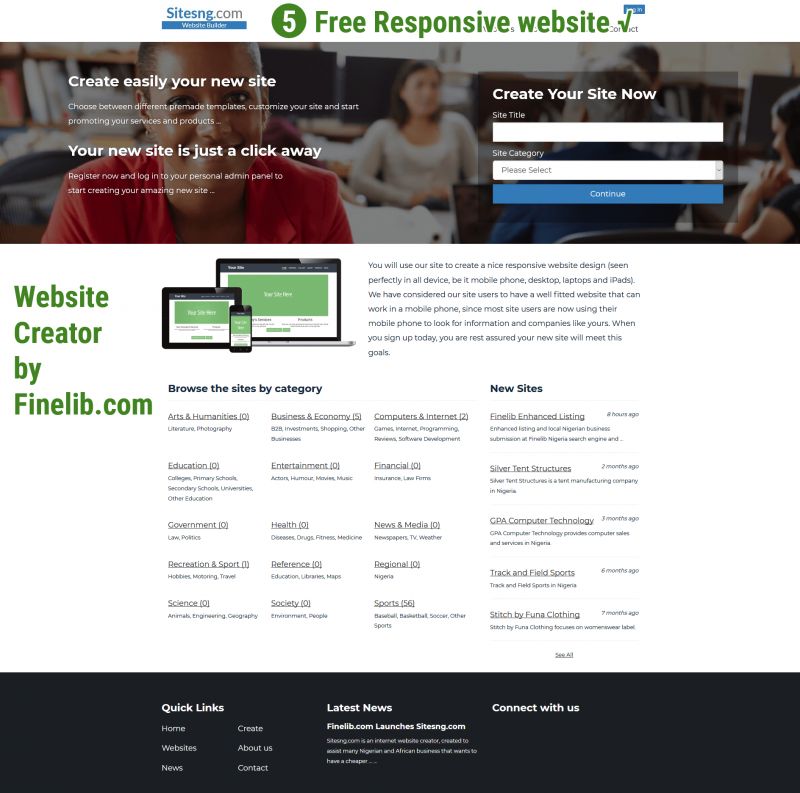 Sitesng.com - A Finelib Site - Create Your Free Responsive Website